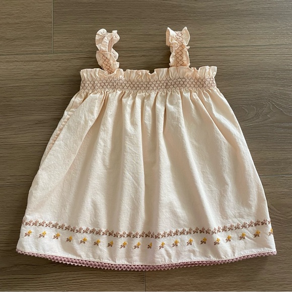 APOLINA Cream Smocked with Floral Embroidery Top baby girl's size 12-18M - Picture 1 of 5
